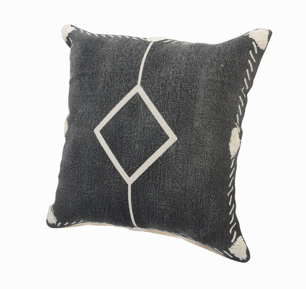 Set of Two 20" Black And Off White Diamond Cotton Throw Pillows