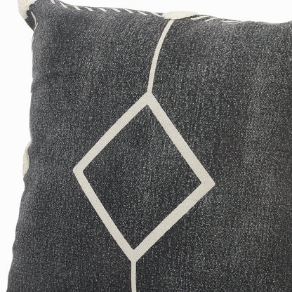 Set of Two 20" Black And Off White Diamond Cotton Throw Pillows