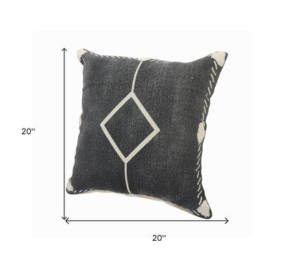 Set of Two 20" Black And Off White Diamond Cotton Throw Pillows