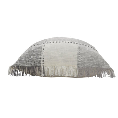 Set of Two 20" Gray And Off White Plaid Cotton Blend Throw Pillows with Fringe