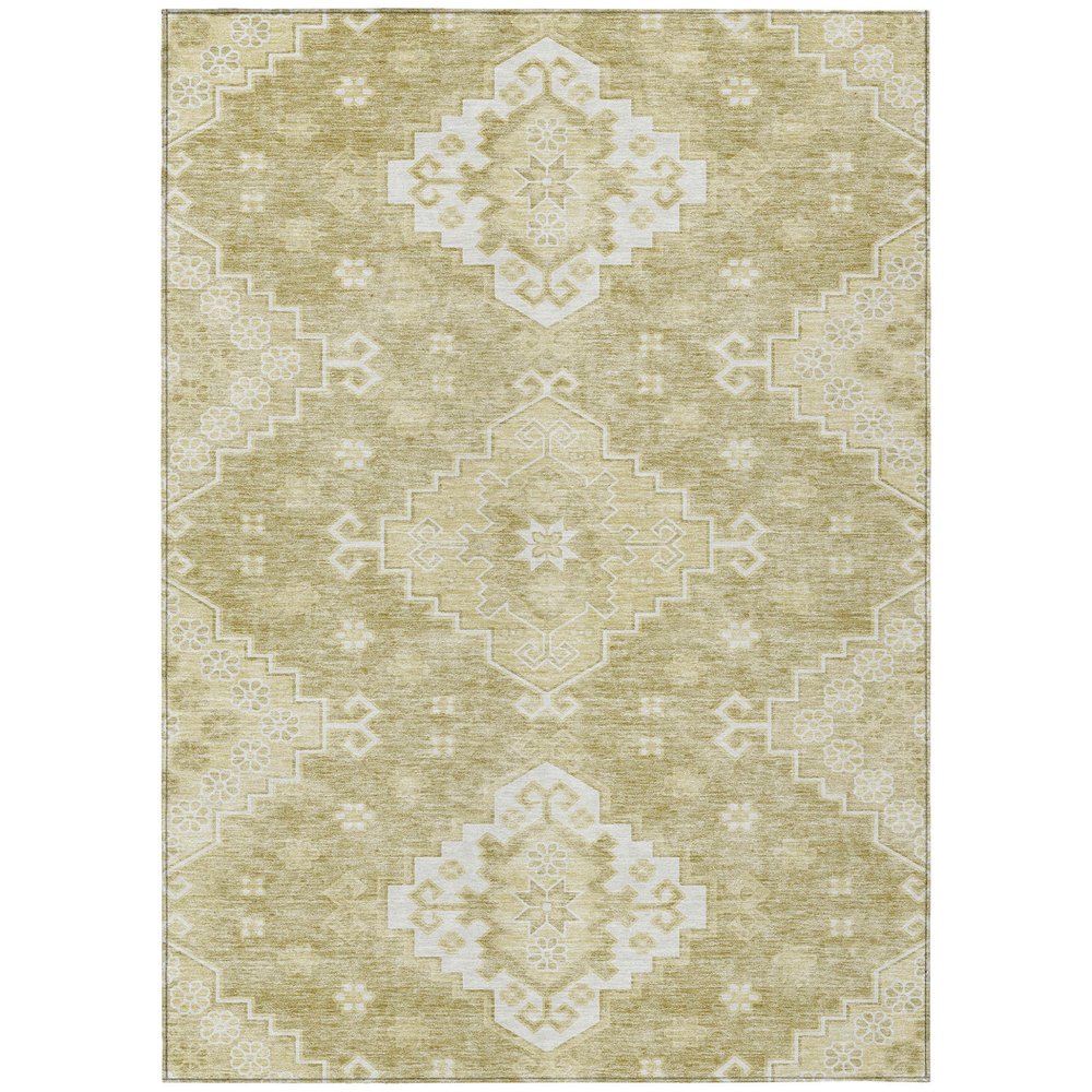 9' X 12' Wheat Gold And Ivory Medallion Washable Indoor Outdoor Area Rug