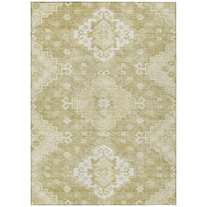 9' X 12' Wheat Gold And Ivory Medallion Washable Indoor Outdoor Area Rug