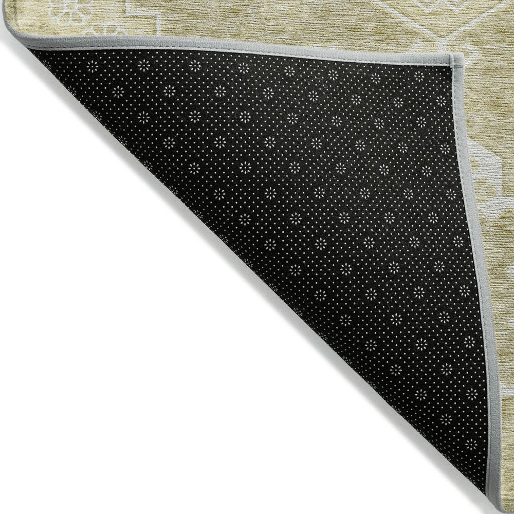 9' X 12' Wheat Gold And Ivory Medallion Washable Indoor Outdoor Area Rug