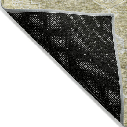9' X 12' Wheat Gold And Ivory Medallion Washable Indoor Outdoor Area Rug