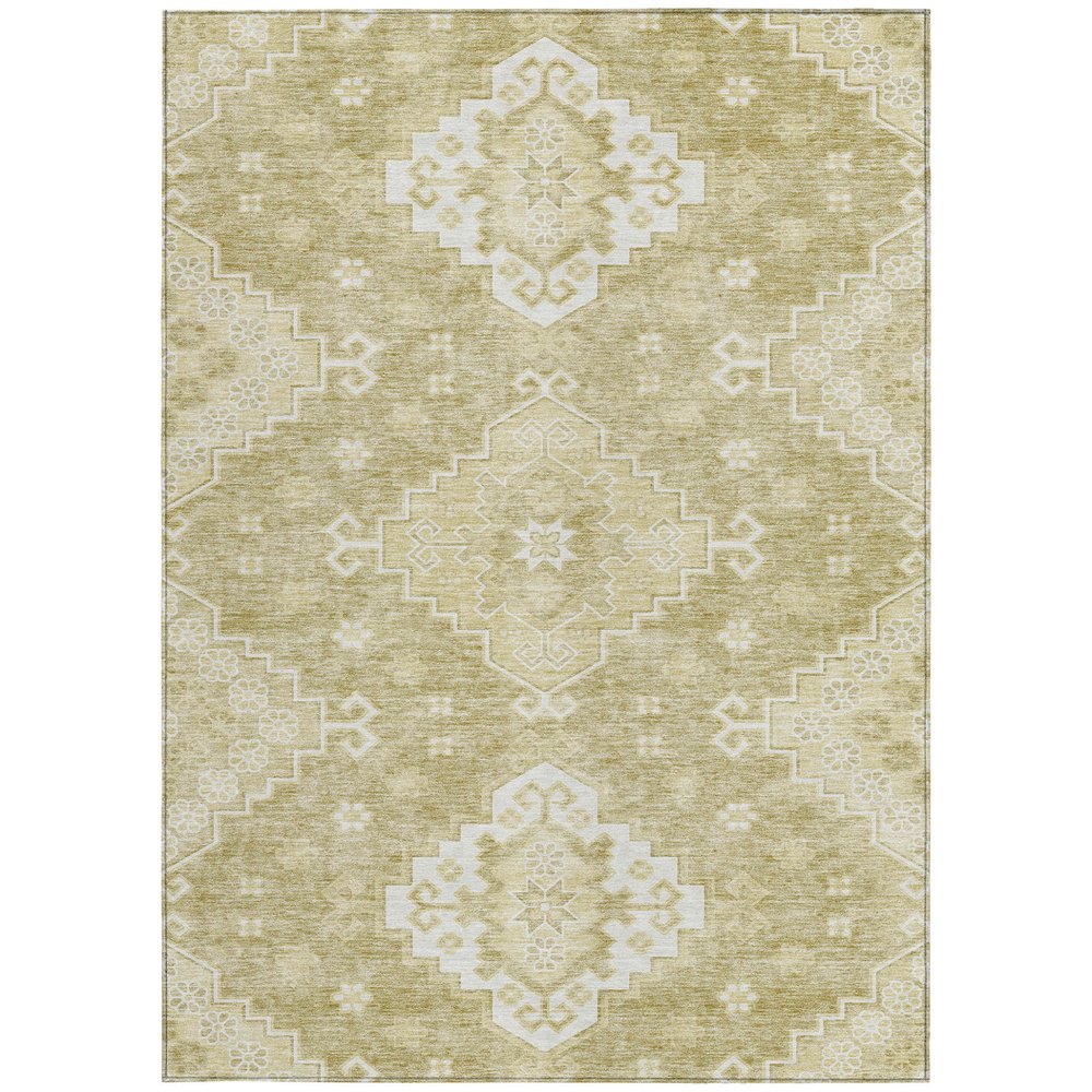 9' X 12' Wheat Gold And Ivory Medallion Washable Indoor Outdoor Area Rug