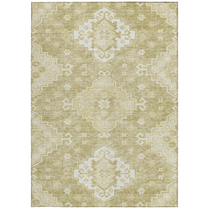 9' X 12' Wheat Gold And Ivory Medallion Washable Indoor Outdoor Area Rug