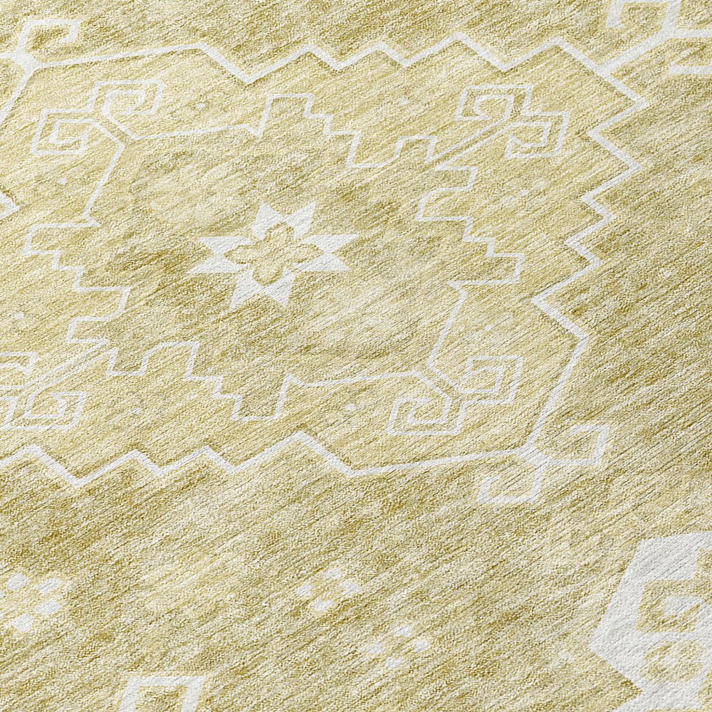 9' X 12' Wheat Gold And Ivory Medallion Washable Indoor Outdoor Area Rug
