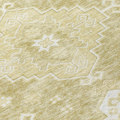 9' X 12' Wheat Gold And Ivory Medallion Washable Indoor Outdoor Area Rug