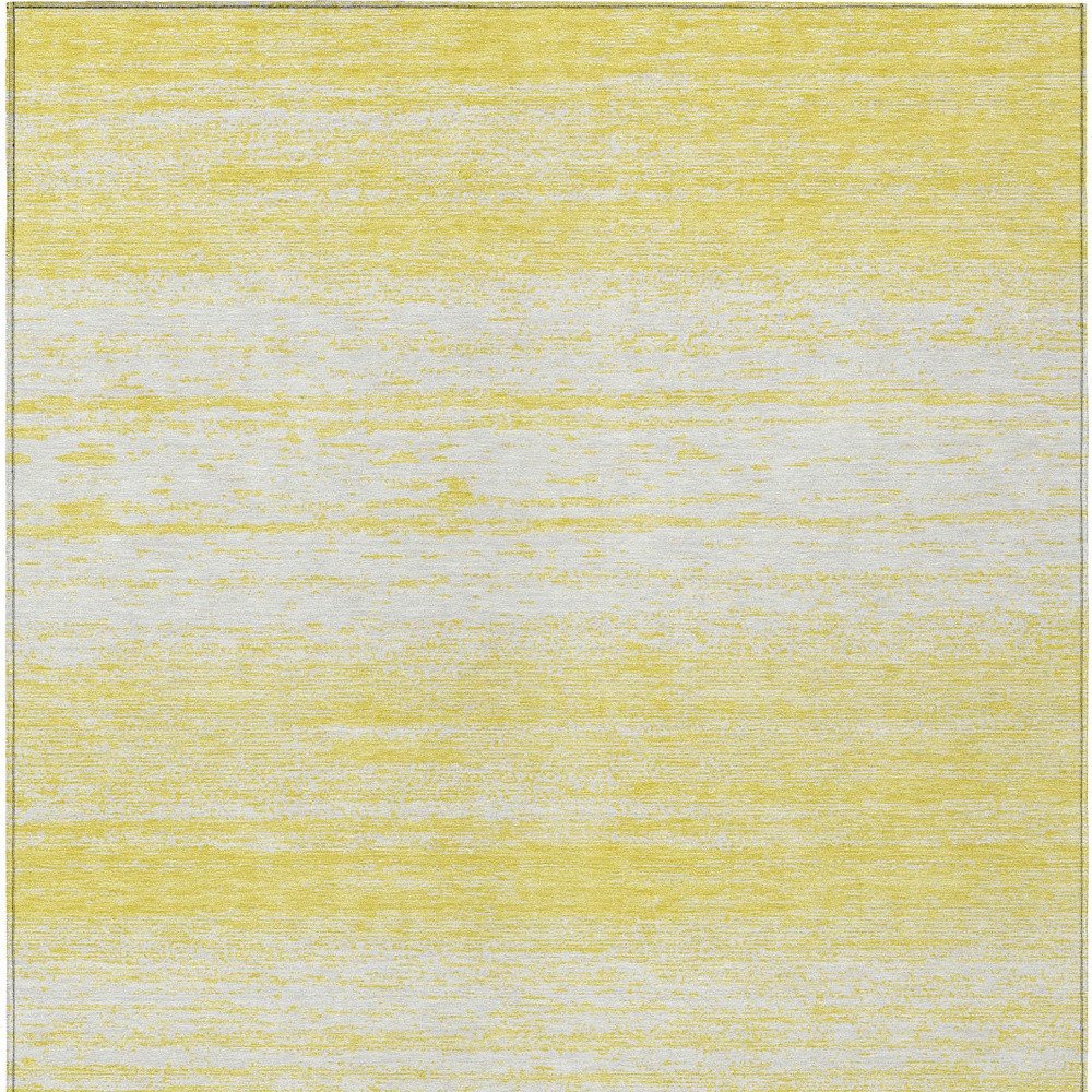 9' X 12' Yellow And Ivory Striped Washable Indoor Outdoor Area Rug