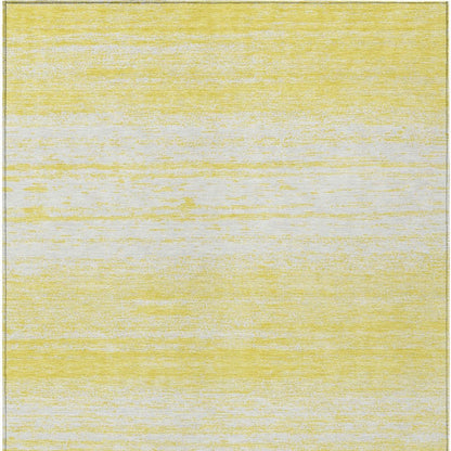 9' X 12' Yellow And Ivory Striped Washable Indoor Outdoor Area Rug