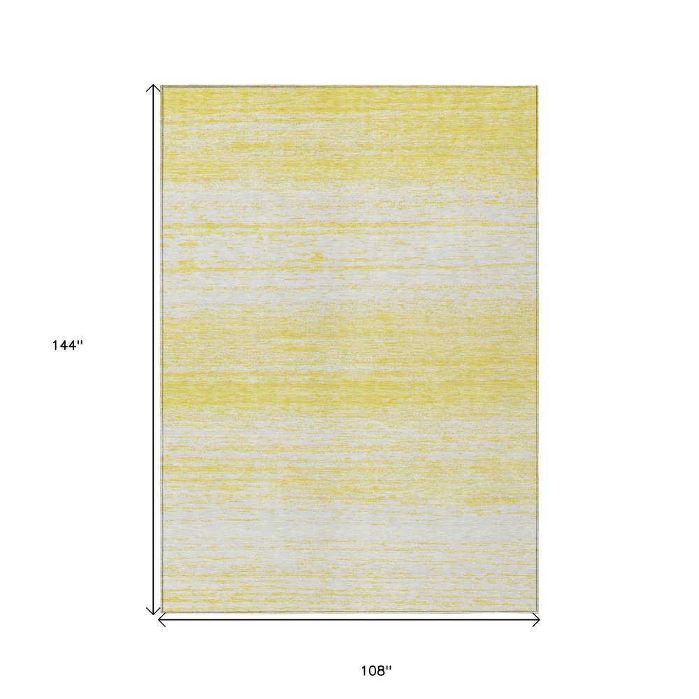 9' X 12' Yellow And Ivory Striped Washable Indoor Outdoor Area Rug