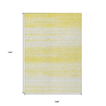 9' X 12' Yellow And Ivory Striped Washable Indoor Outdoor Area Rug