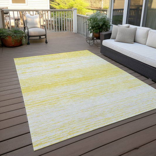 9' X 12' Yellow And Ivory Striped Washable Indoor Outdoor Area Rug