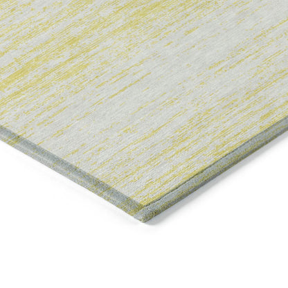 9' X 12' Yellow And Ivory Striped Washable Indoor Outdoor Area Rug