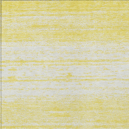 9' X 12' Yellow And Ivory Striped Washable Indoor Outdoor Area Rug