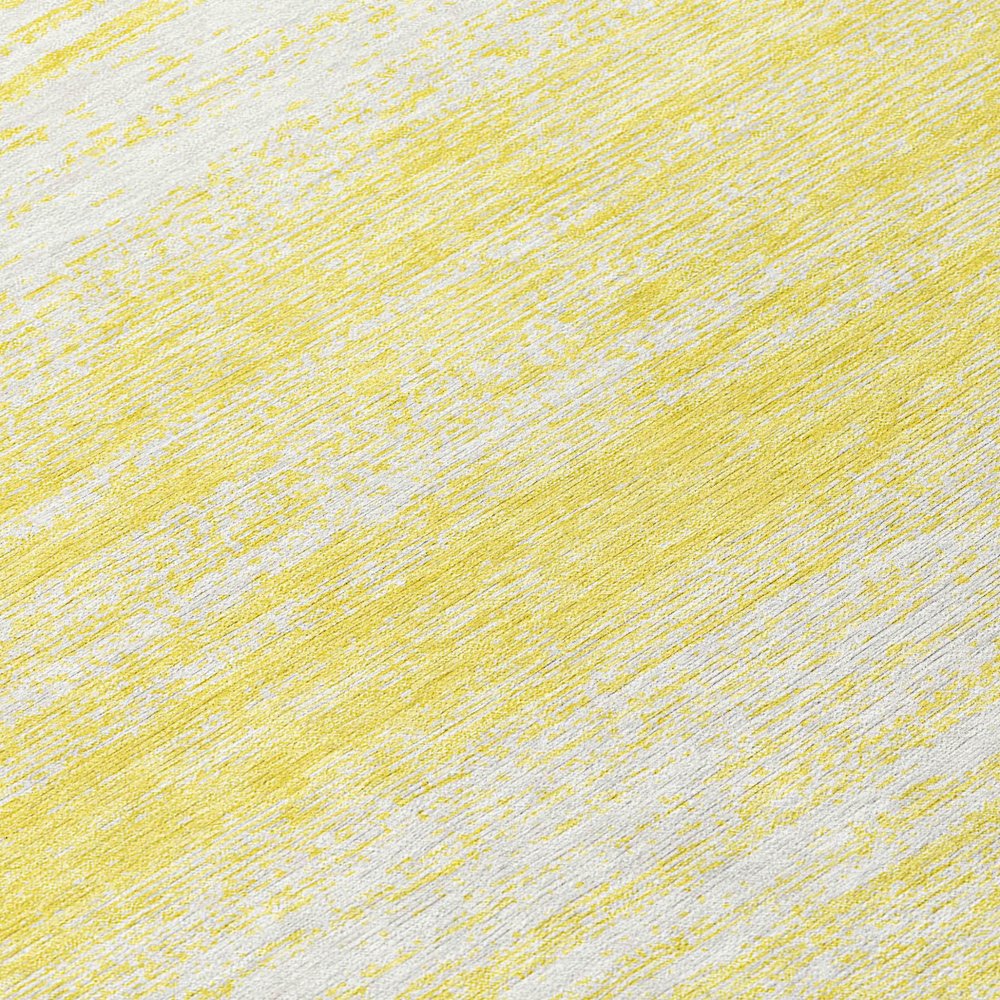 9' X 12' Yellow And Ivory Striped Washable Indoor Outdoor Area Rug