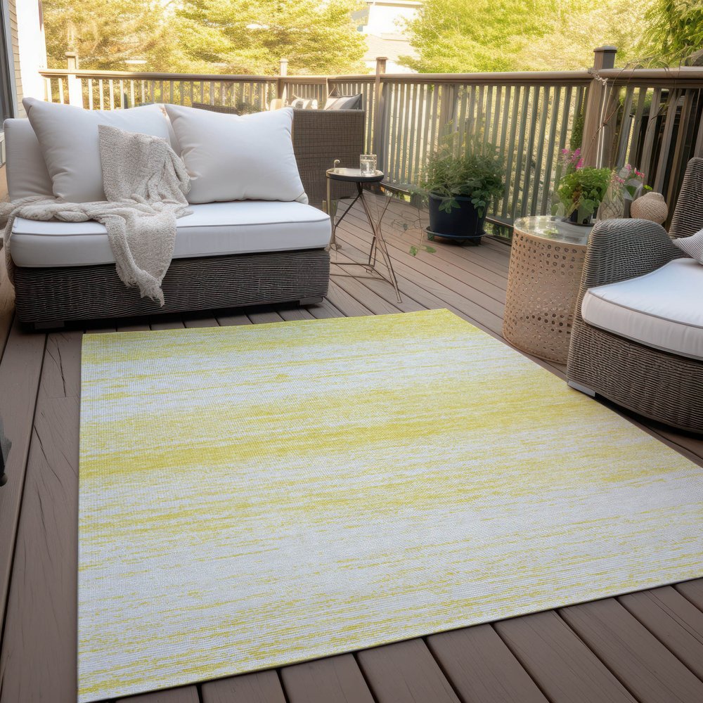 9' X 12' Yellow And Ivory Striped Washable Indoor Outdoor Area Rug