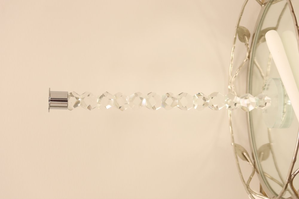 14" Clear And Silver Geo Stacks Crystal Tabletop Taper Candlestick