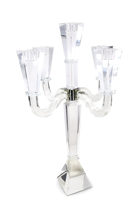20" Clear Faceted Crystal Tabletop Candelabra Candle Holder