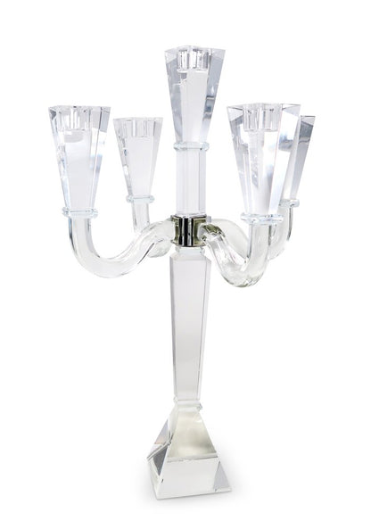 20" Clear Faceted Crystal Tabletop Candelabra Candle Holder