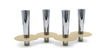 6" Silver And Gold Stainless Steel Tabletop Four Light Taper Candle Holder