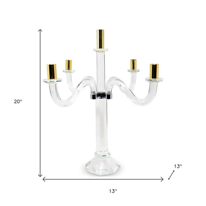 20" Clear Silver And Gold Crystal Tabletop Candelabra Candle Holder