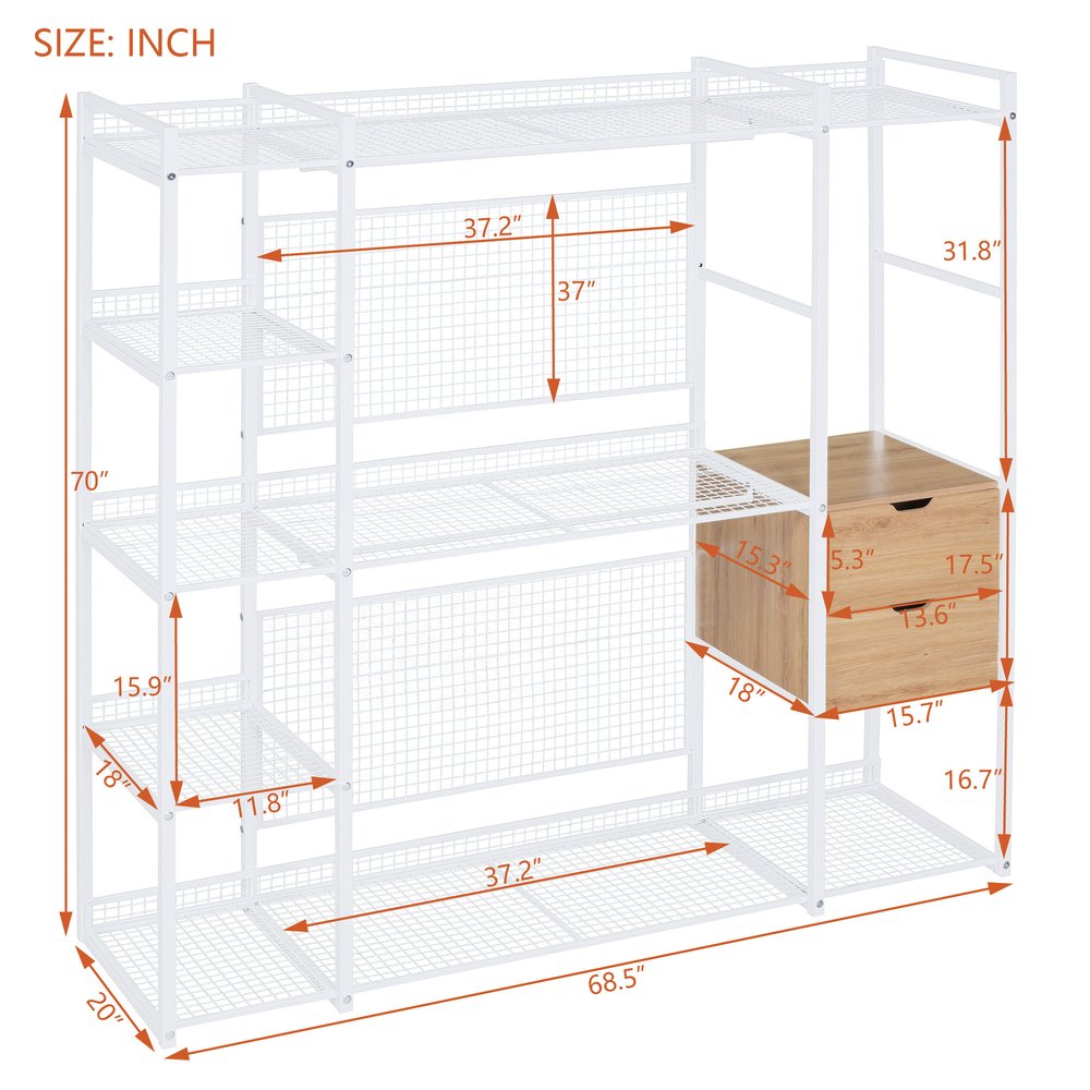 69" White Metal Closet System