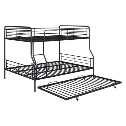 Litera contemporánea de metal color negro tamaño full XL sobre queen con cama nido