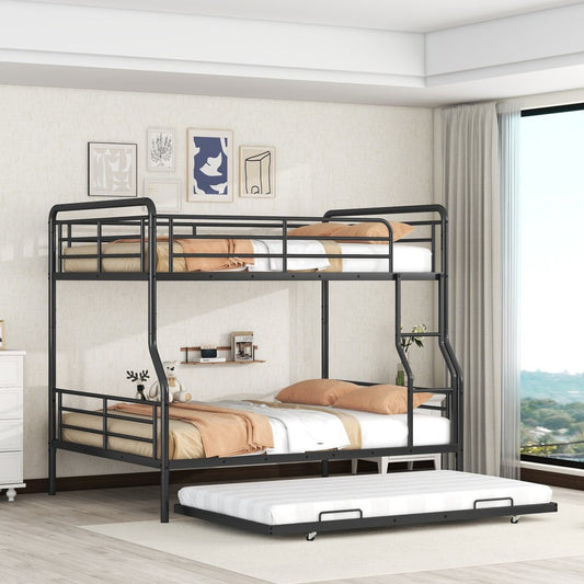 Litera contemporánea de metal color negro tamaño full XL sobre queen con cama nido