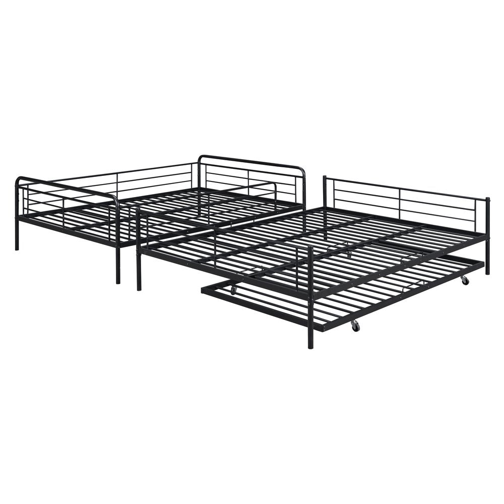 Litera contemporánea de metal color negro tamaño full XL sobre queen con cama nido