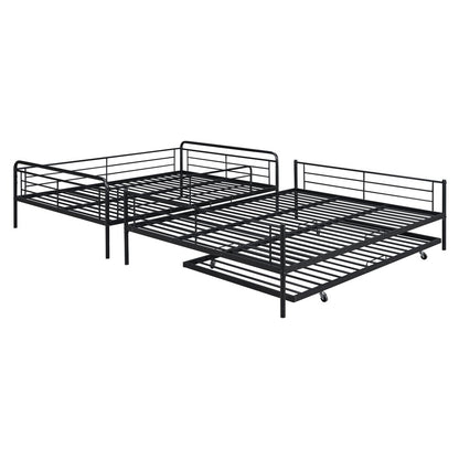 Litera contemporánea de metal color negro tamaño full XL sobre queen con cama nido
