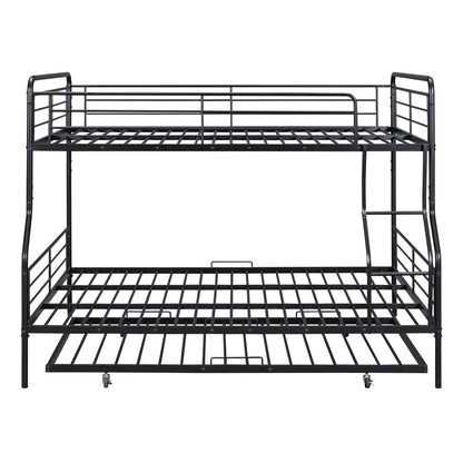 Litera contemporánea de metal color negro tamaño full XL sobre queen con cama nido