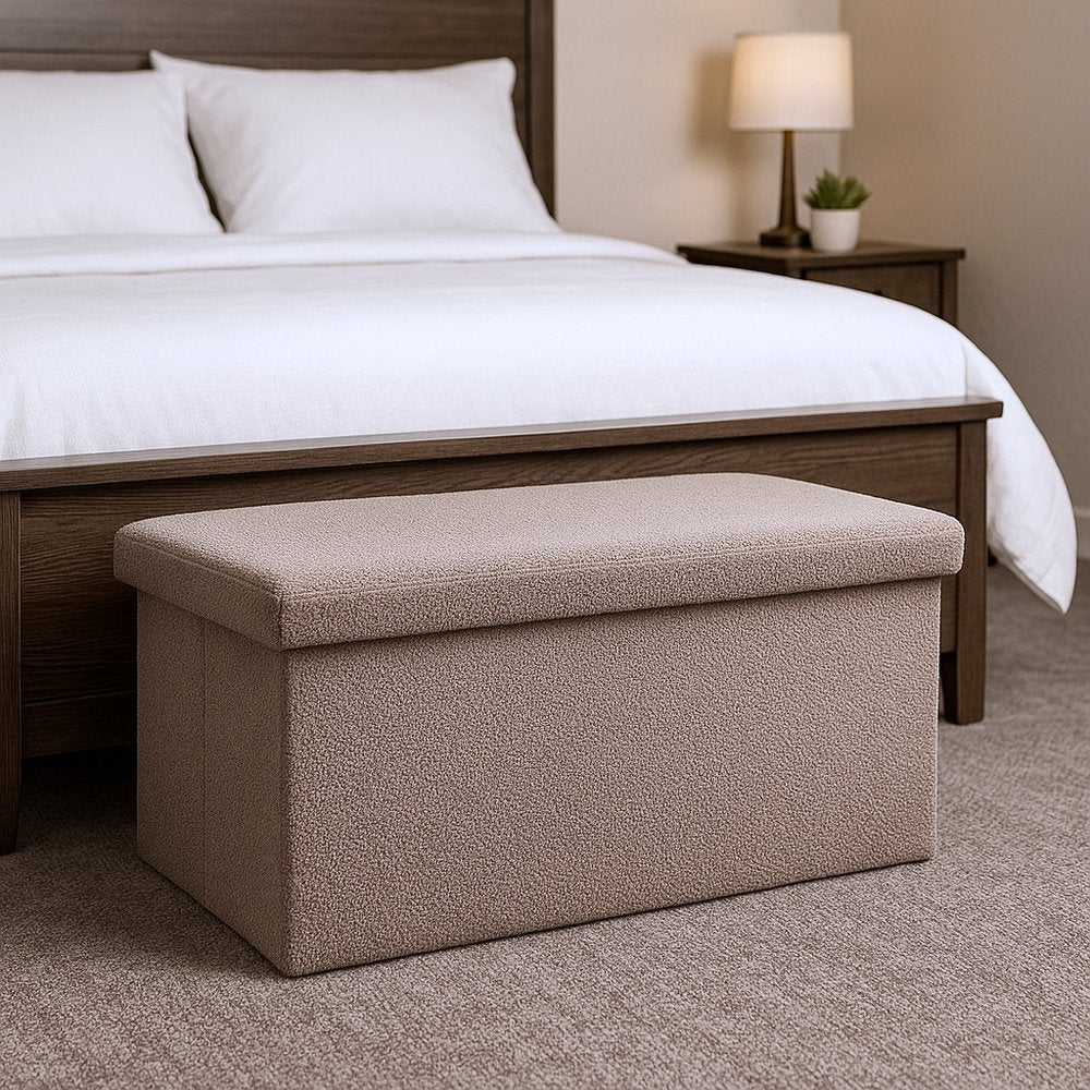 30" Black Boucle Storage Ottoman