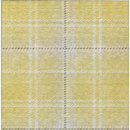 9' X 12' Yellow Black And Ivory Plaid Washable Indoor Outdoor Area Rug