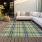 9' X 12' Yellow Blue And Ivory Plaid Washable Indoor Outdoor Area Rug