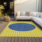 9' X 12' Yellow And Blue Striped Washable Indoor Outdoor Area Rug