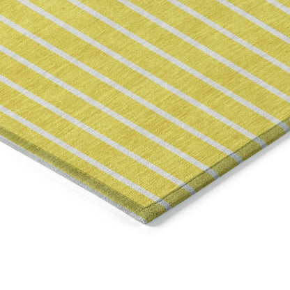 9' X 12' Yellow And Blue Striped Washable Indoor Outdoor Area Rug