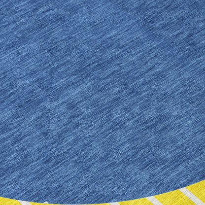 9' X 12' Yellow And Blue Striped Washable Indoor Outdoor Area Rug