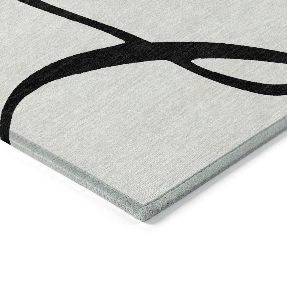 9' X 12' White And Black Abstract Washable Indoor Outdoor Area Rug