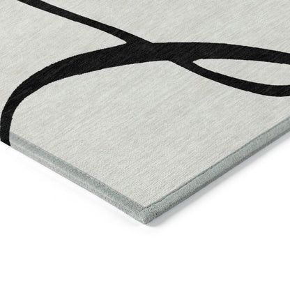 9' X 12' White And Black Abstract Washable Indoor Outdoor Area Rug