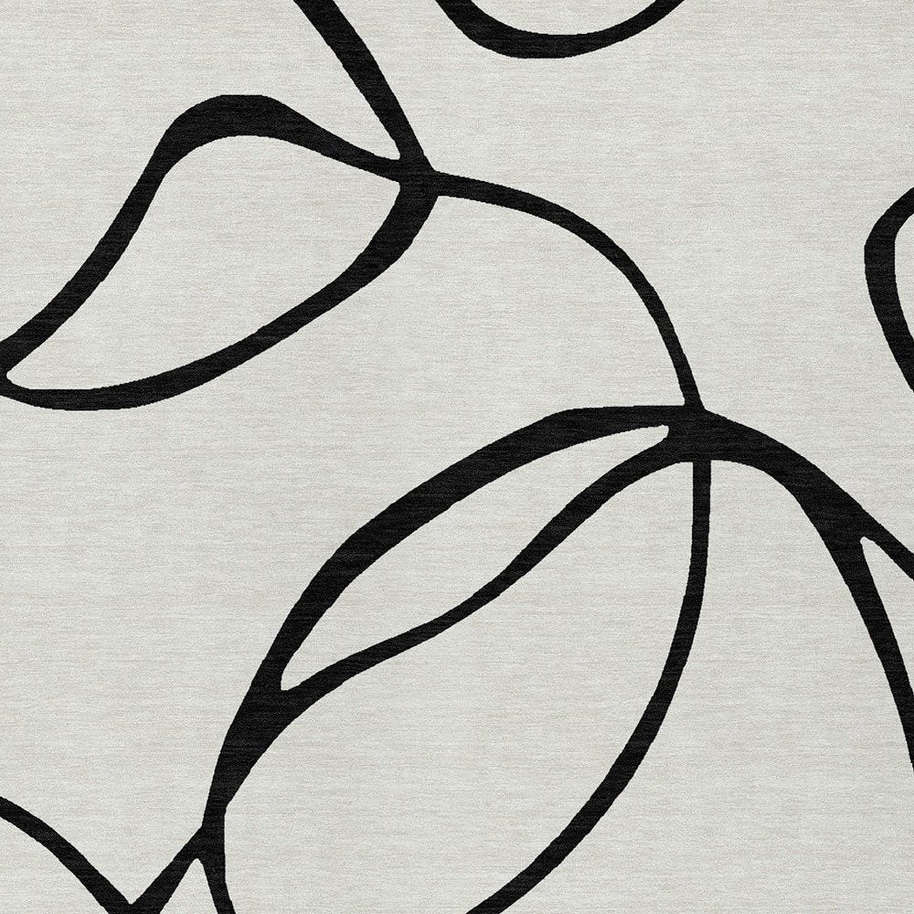 9' X 12' White And Black Abstract Washable Indoor Outdoor Area Rug