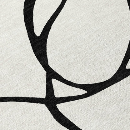 9' X 12' White And Black Abstract Washable Indoor Outdoor Area Rug