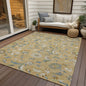 9' X 12' Wheat Blue And Ivory Floral Washable Indoor Outdoor Area Rug
