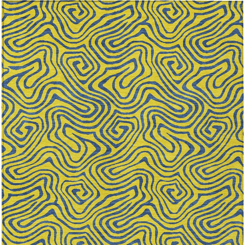 9' X 12' Yellow And Blue Abstract Washable Indoor Outdoor Area Rug