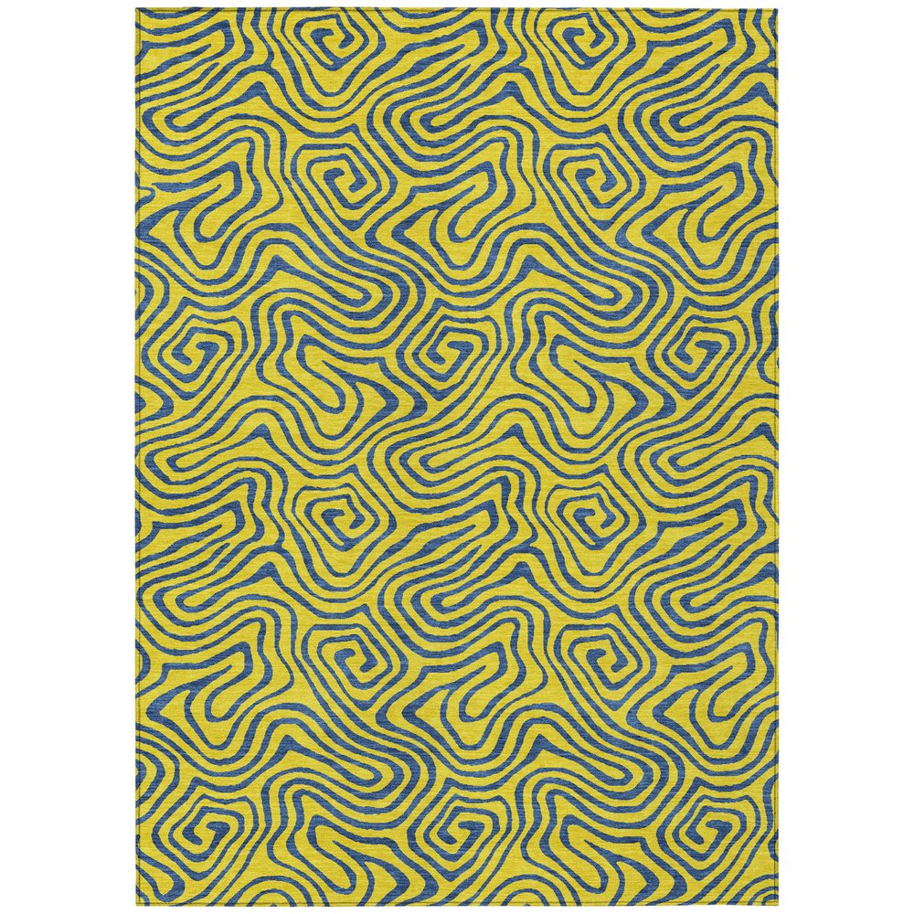 9' X 12' Yellow And Blue Abstract Washable Indoor Outdoor Area Rug