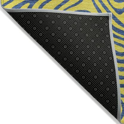 9' X 12' Yellow And Blue Abstract Washable Indoor Outdoor Area Rug