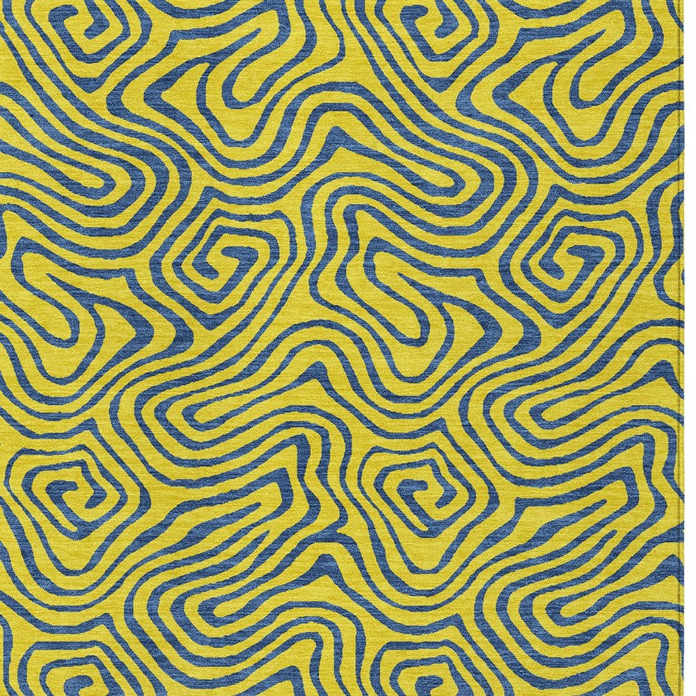 9' X 12' Yellow And Blue Abstract Washable Indoor Outdoor Area Rug