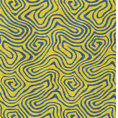 9' X 12' Yellow And Blue Abstract Washable Indoor Outdoor Area Rug