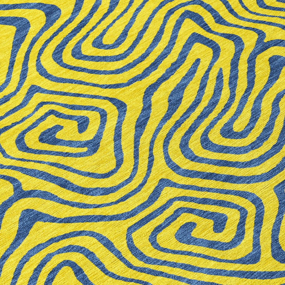 9' X 12' Yellow And Blue Abstract Washable Indoor Outdoor Area Rug