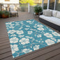 9' X 12' Turquoise Ivory And Gray Floral Washable Indoor Outdoor Area Rug